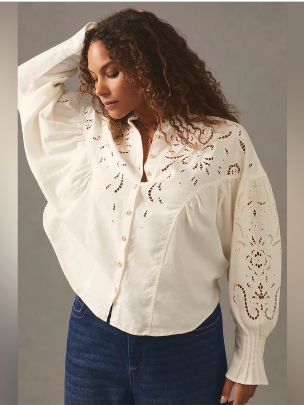 Anthropologie by pilcro Ivory Eyelet Button-Up Blouse